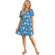 NWT Old Navy Women Blue Floral Short Sleeve Fit & Flare Mini Dress Size M
