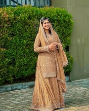 Collection Latest Heavy Georgette Peach Kurta Palazzo With Dupatta For Women's