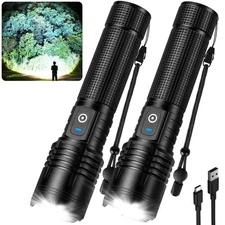 99000 Lumens Rechargeable LED Flashlights - 2 Pack Waterproof 5 Modes
