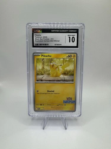 Pokémon CGC 10 Pikachu Black Star Promo Card 214 Illustration Contest 2024