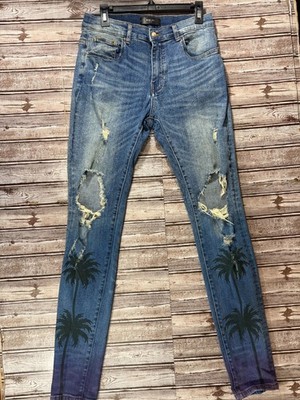 Amiri Night Palm Tree Thrasher Jeans Classic Indigo Size 32
