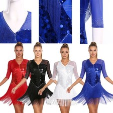 Women Skirt Holidays Mini Dress Tango Dancewear Flapper Events Glittery Cha Cha