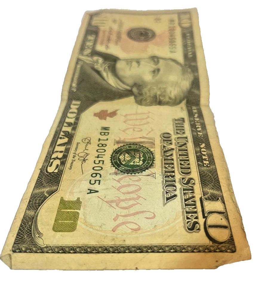 Fancy Serial $10 US Bill SERIES 2013 - Circulated w/ Cut Corner Anomaly - Image 4 of 4