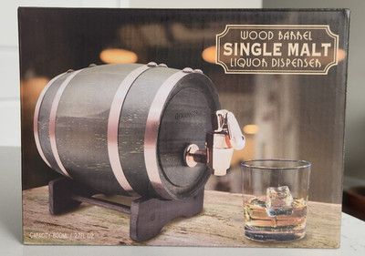 Wood Barrel Liquid Dispenser - Walnut & Copper - Bar Decor