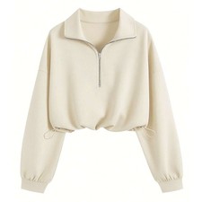 Women's Quarter Zipper Pullover Sweatshirt Long Sleeve Collared Neck Sweatshirt