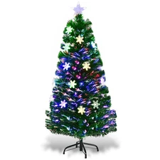 4FT Pre-Lit Fiber Optic Artificial Christmas Tree w/Multicolor Lights Snowflakes