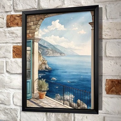 Mittelmeer Meerblick Kunstdruck 30x40cm gerahmt Wandbild Maritim Wohndeko (1)