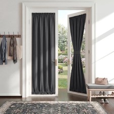 Blackout Door Window Curtains Dual Rod Pocket Grey Drape Front Glass French Door