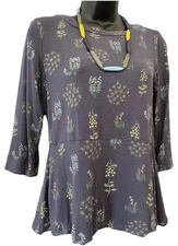 WHITE STUFF 8/XS Grey Floral 3/4 Sleeve Jersey Peplum Top