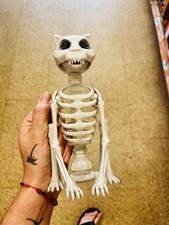 Skeleton Cat Figurine Halloween Decor White Plastic Freestanding