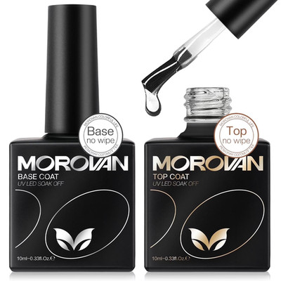 Morovan Gel Base And Top Coat Set 2Pcs 10ml Gel Polish No Wipe Clear Gel Top Coa