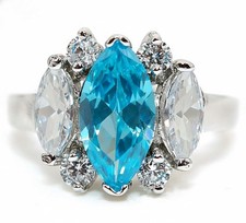 3CT Blue Topaz  White Topaz 925 Solid Sterling Silver Ring Sz 8 MB5-6
