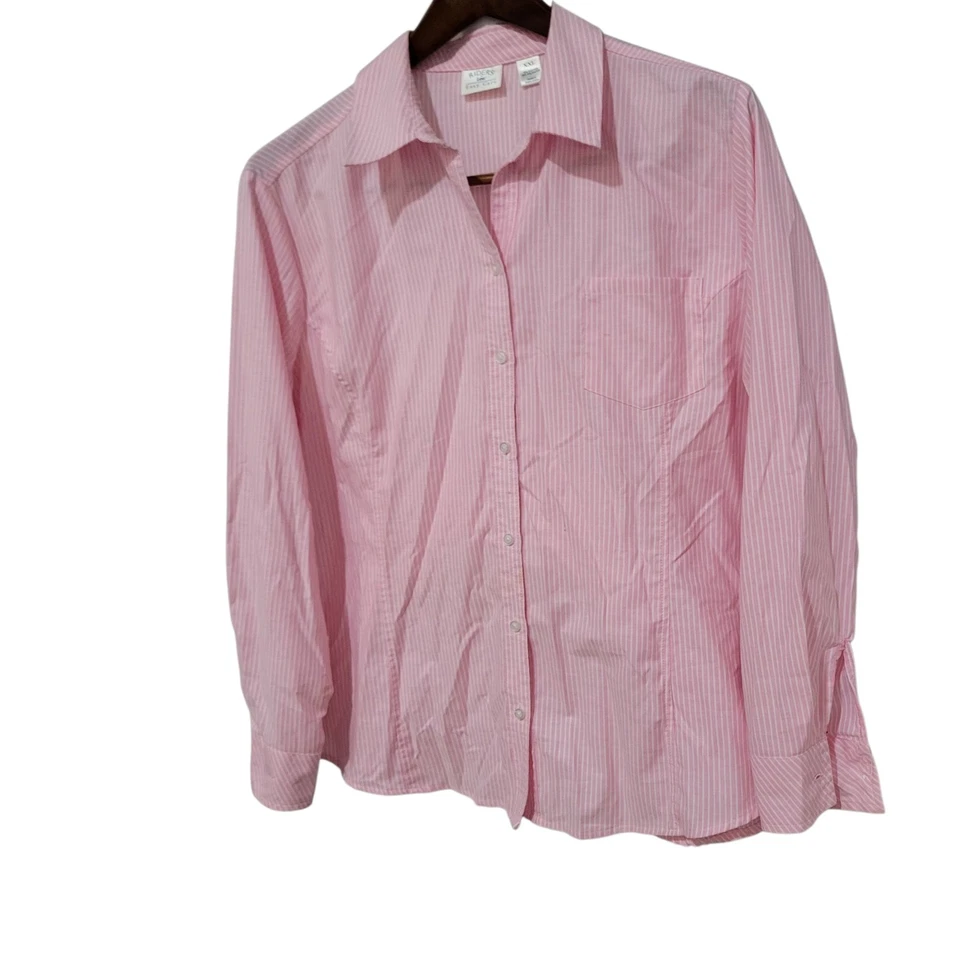 Lee Riders Easy Care  Long-Sleeves Pink Striped Fitted Button-Up Shirt Size 2XL - Image 3 of 4