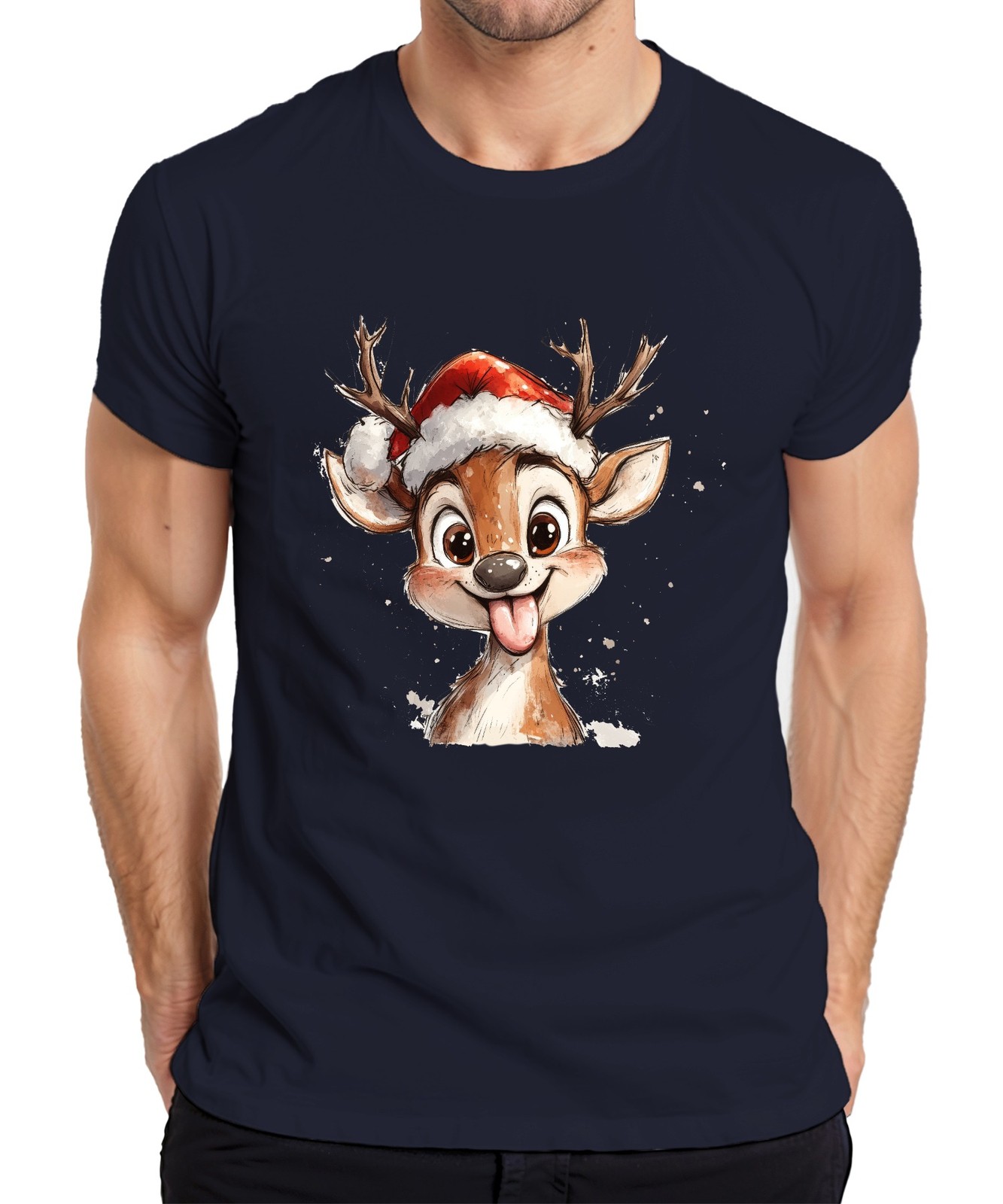 Funny Reindeer Christmas Gift Kids Cute Tongue Vintage Mens T-Shirt