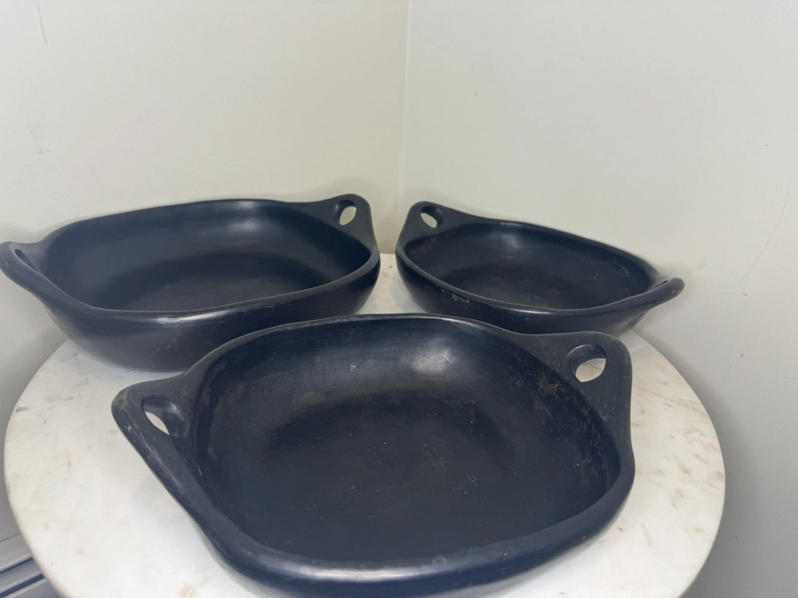 3 Roasting Pans Saute Dish’s Casserole Pan Black Clay