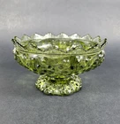 Vintage Fenton Green Glass Scalloped Hobnail Candle Holder Console Bowl 6.5"