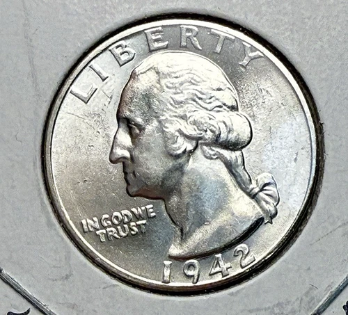 1942-P Washington 25c ~90% Silver ~Uncirculated with Choice Original Luster~T03k