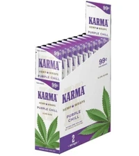 KARMA Rolling Paper Organic Wrap PURPLE CHILL  Full Box 25 Pouches, 50 Wraps