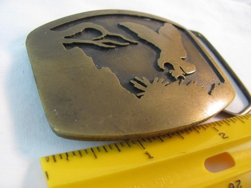Vintage 1977 Belt Buckle - Indiana Metal Craft ~ Eagle ~ USA ~ 2" x 2 1/2" - Picture 3 of 8