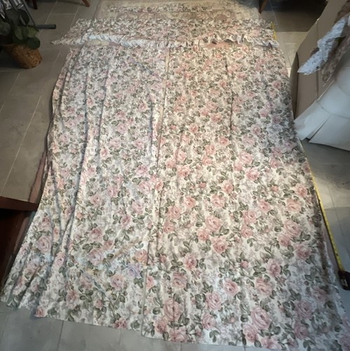 4 Vntg Springs Curtain Panels 2 Valance 8 Tie backs Cotton Blend Pink Cottage - Picture 3 of 16
