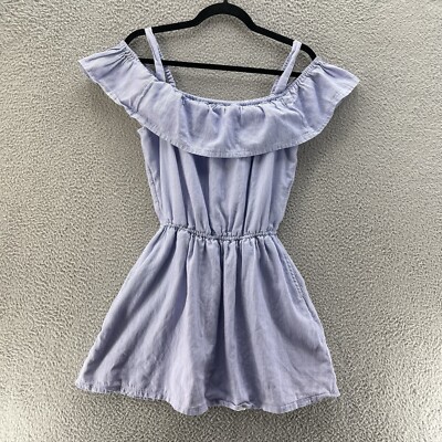 Abercrombie Kids Dress Girls 13/14 Blue Striped Off Shoulder Lined