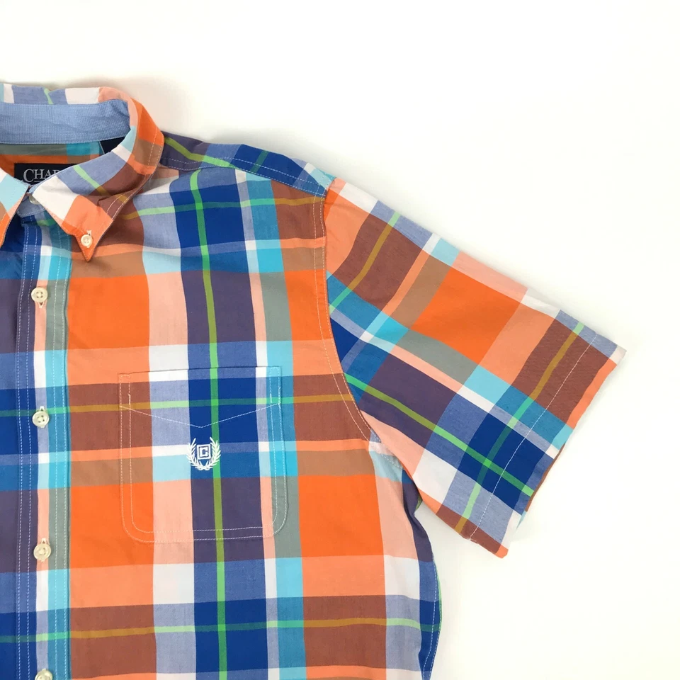 Chaps Button Down Shirt Men's Medium Casual Short Sleeve Cotton Blend Plaid - Image 3 of 4