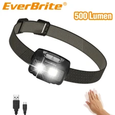 EverBrite Rechargeable Headlamp LED Bright Motion Sensor Head Lamp Lights Black