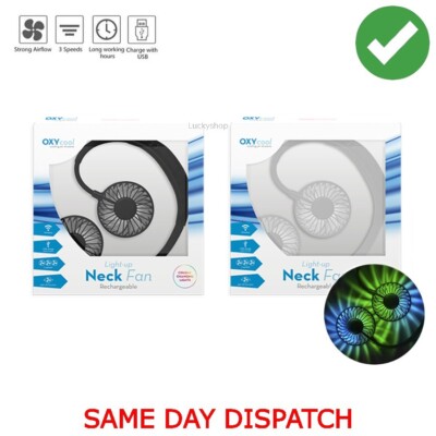Leuchtender tragbarer Nackenventilator USB wiederaufladbar Nackenbügel Luftkühler 360 Neigung kabellos