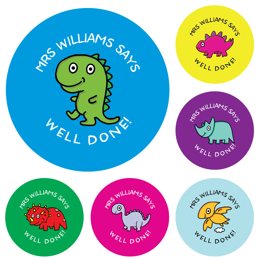 144 Personalised Dinosaur Well Done Reward Stickers for School Teachers, Parents