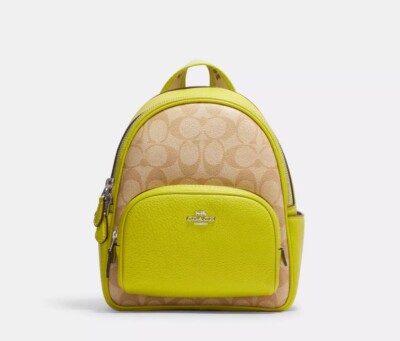 COACH NWT Mini Court Backpack In Signature Canvas Light Khaki/Key Lime Green