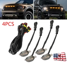 4Pcs USA Amber Smoked LED Front Grille Running Lights For Ford F150 Raptor Style