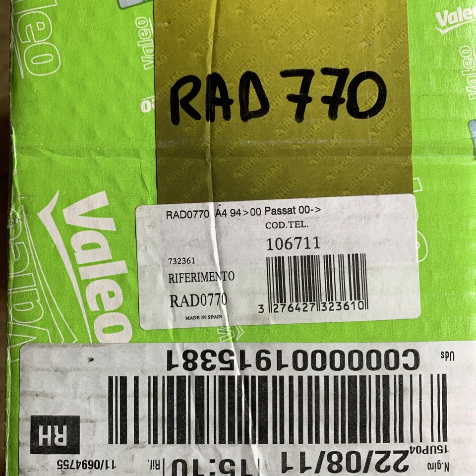 732361 VALEO RADIATORE MOTORE AUDI A4 B5 VW PASSAT B5 1.8 1.9 2.4 2.8 2.5 TDI — 第 4/4 张图片