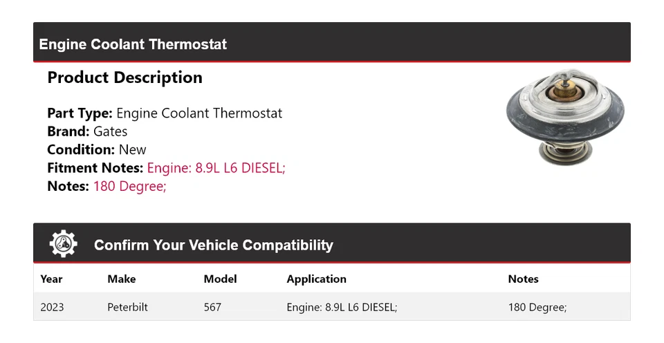 Para 2023 Peterbilt 567 8.9L L6 Motor Diesel Refrigerante Termostato Puertas Foto 2 de 4