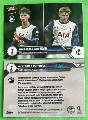 Archie Gray & Mikey Moore 2024-25 Topps Now UEL EUROPA EUROPEAN DEBUT Rookie #2
