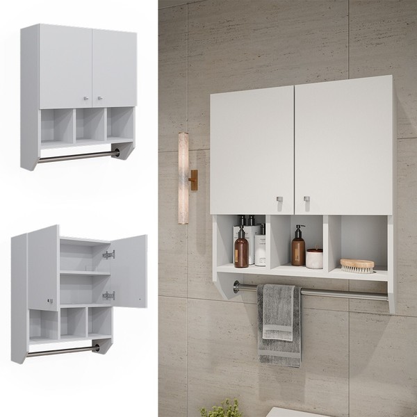 Badschrank Fynn Weiß 59 X 71 Cm HäNgeschrank 2 TüRen Vicco-image