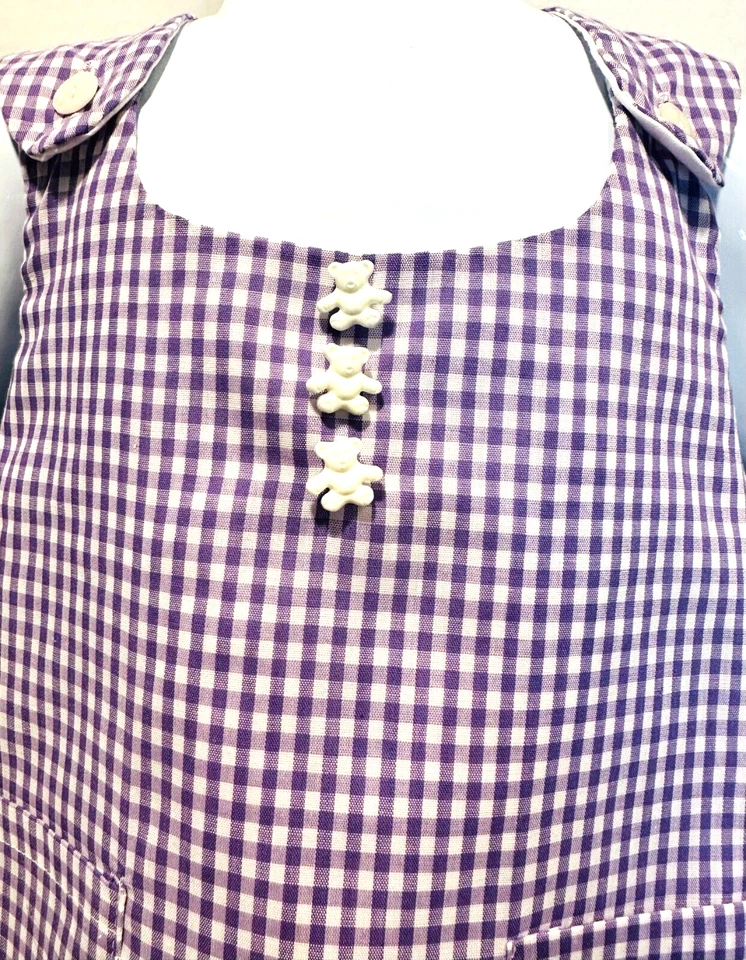 手工制作女孩 4T 有内衬连衣裙紫色和白色格子 A 字十字背经典 — 第 3/4 张图片