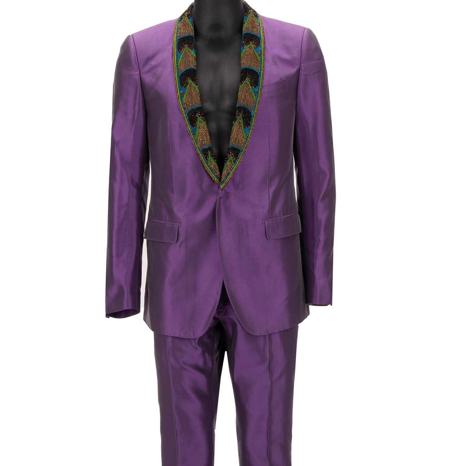 DOLCE & GABBANA MARTINI Pearl Peacock Silk Suit Jacket Purple 48 38 M 12707