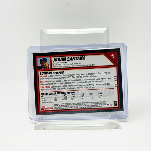 Johan Santana - 2007 Bowman - Blue Parallel - 186/500 - Minnesota Twins - Picture 2 of 2