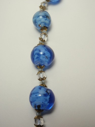 Vintage Sommerso Blue Glass Bead Beaded Choker Necklace - Picture 4 of 5