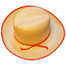 Vintage 60s 70s Straw Hat Happy Cappers Summer Beach wide brim made in usa 7