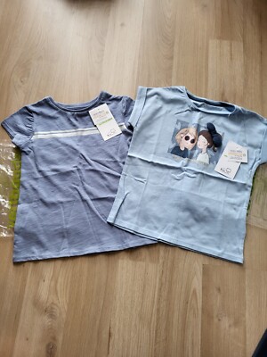 2x T-Shirt Mädchen vertbaudet blau neu 104 mit Aufdruck 