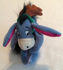 Disney Store Eeyore Wearing Antlers FLoppy Bean Bag Plush 6"