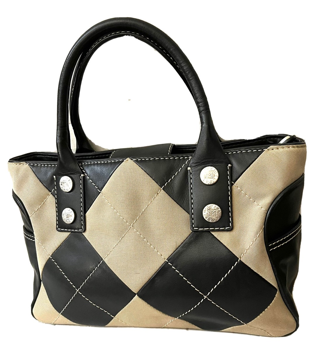 VTG MICHAEL KORS CHECKERED SATCHEL TOTE HANDBAG BLACK&IVORY