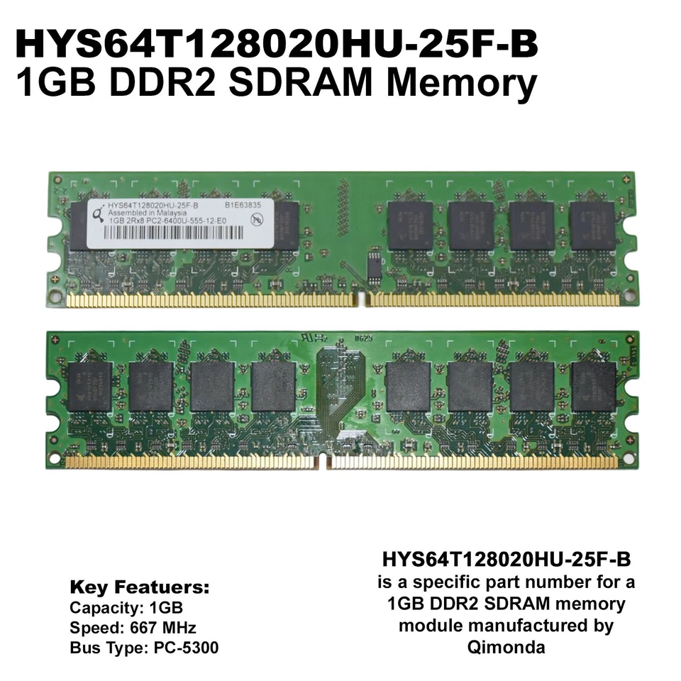 Lot x 2 Dell 1GB 2Rx8 PC2-6400U DDR2-800MHz 240-Pins SDRAM DIMM Memory XG691 - Image 2 of 4