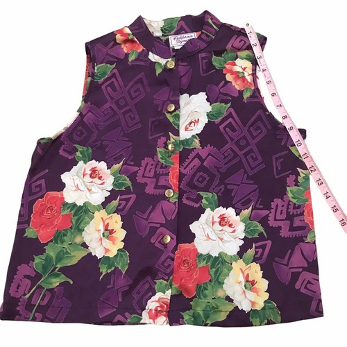 Floral Asian Stile Button Up Sleeves California Dynasty Short Size M - Picture 6 of 12