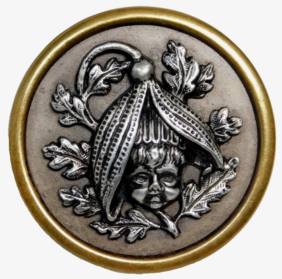 Большая антикварная детская голова на пуговицах с лепестковой шляпой из латуни ИЗЯЩНАЯ! - Изображение 2 из 4