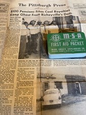 Vintage MSA First Aid Kit, Coal Miner Tag, Store Token Pittsburgh Newspaper 1957
