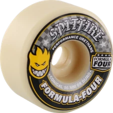 Spitfire F4 99a Conical 56mm White W/Yellow & Black Skateboard Wheels (Set of 4)
