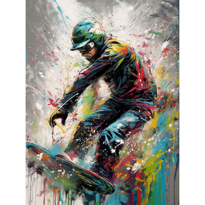Snowboarden Extremsportler Farbspritzer riesiger Kunstdruck Bild 18 x 24 Zoll