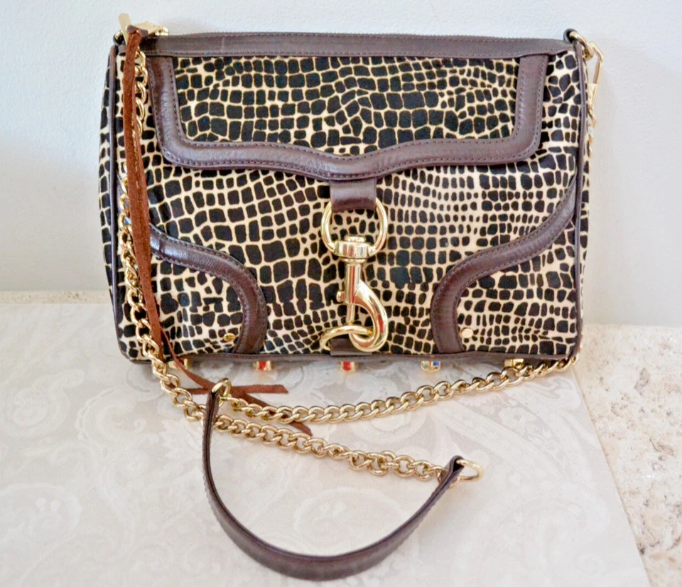 NUEVO CON ETIQUETAS $325 Bolso Bandolera Rebecca Minkoff BOMBE Jirafa Borde Cuero Marrón